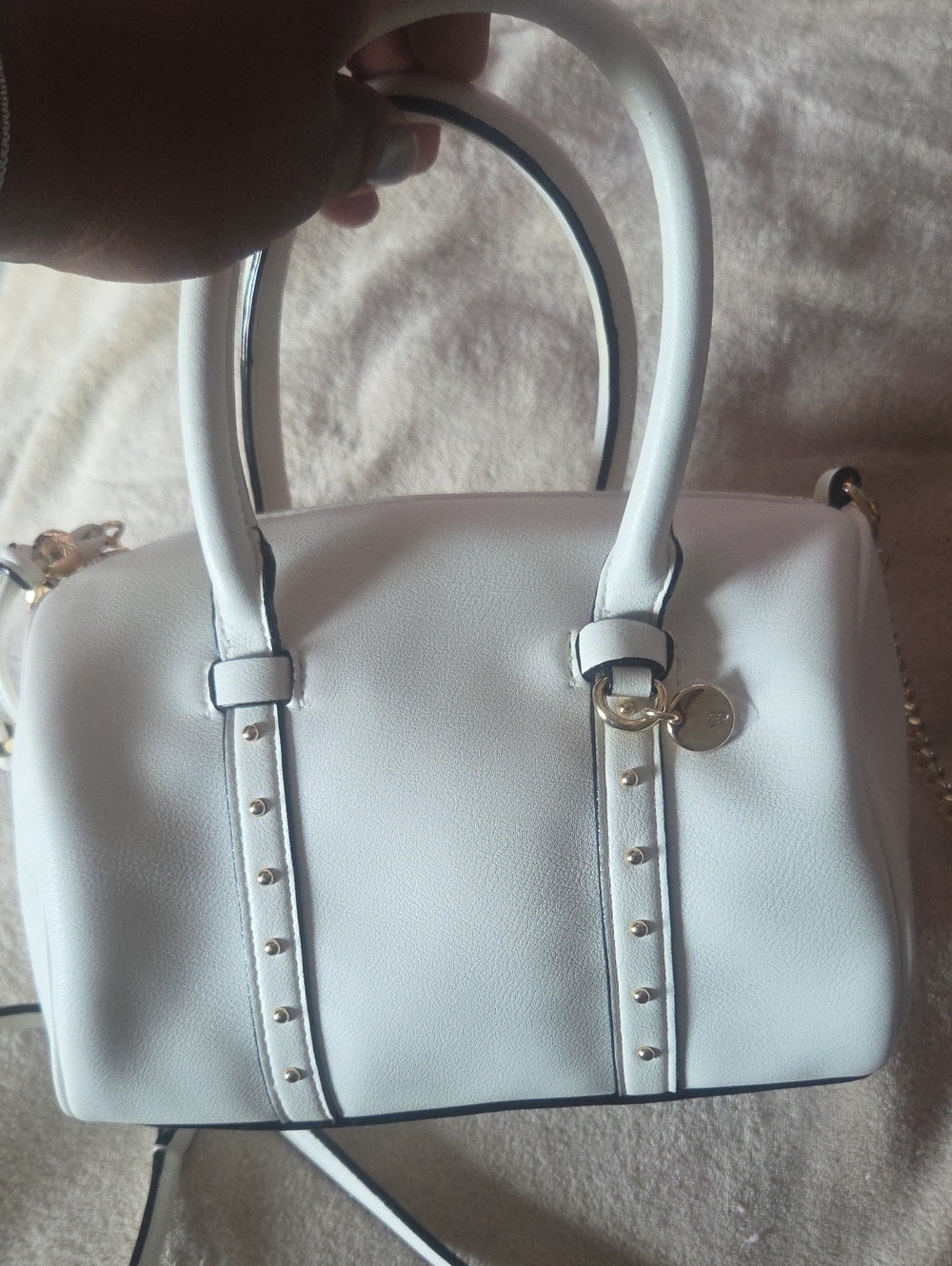 Victoria's Secret White Top-Handle Satchel with Gold Accents